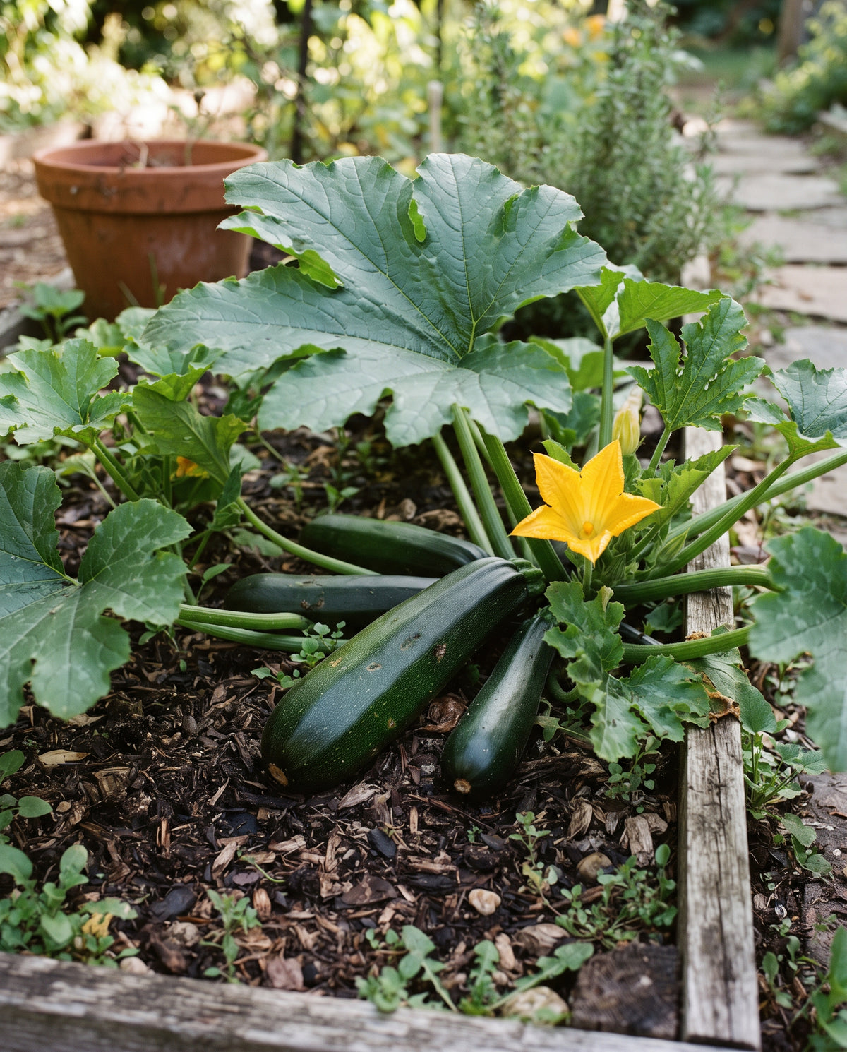 Zucchini ‘Black Beauty’, Cucurbita pepo, Ansicht 1