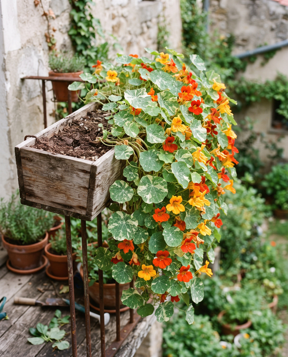 Kapuzinerkresse ‘Alaska’, Tropaeolum majus, Ansicht 1